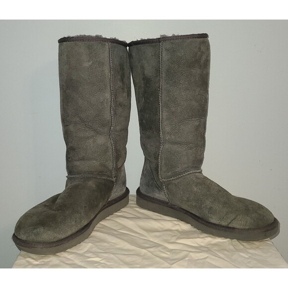Ugg Australia Classic Tall Boots Suede 5815 Sheepskin Gray Sz W9 Winter Warm - Picture 2 of 12